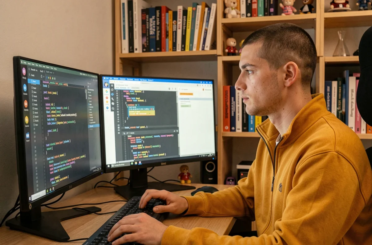 Développeur de l'agence Liksi travaillant sur du code JavaScript dans un studio de développement