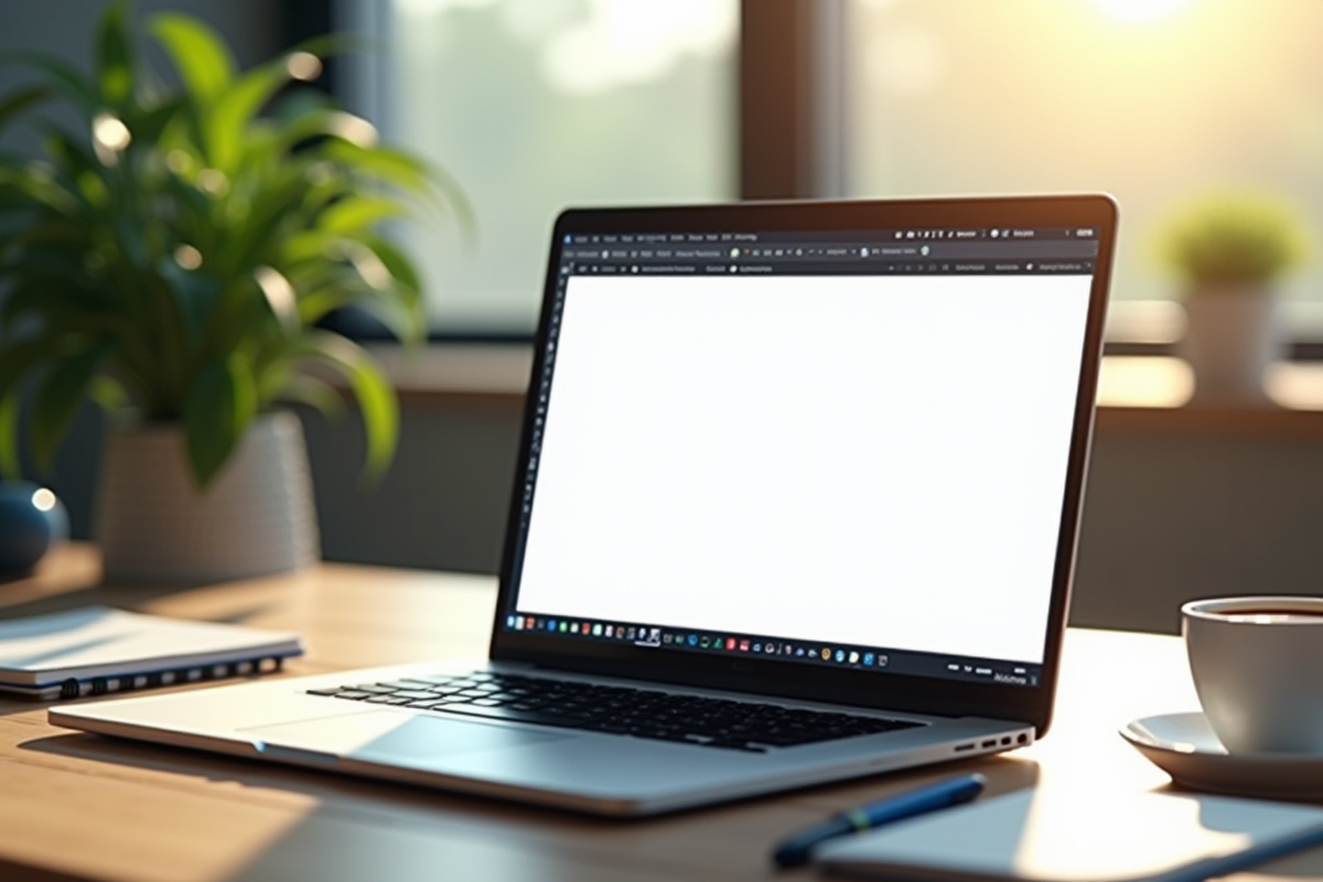 Espace de travail moderne avec un ordinateur portable ouvert
