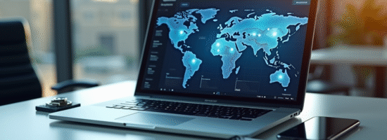Bureau moderne avec tableau de bord de securite sur un ordinateur portable
