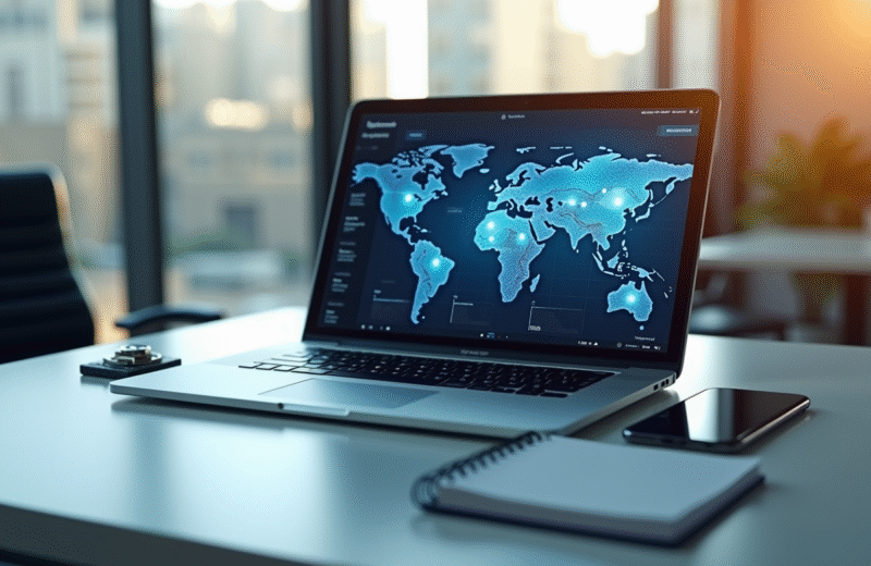 Bureau moderne avec tableau de bord de securite sur un ordinateur portable
