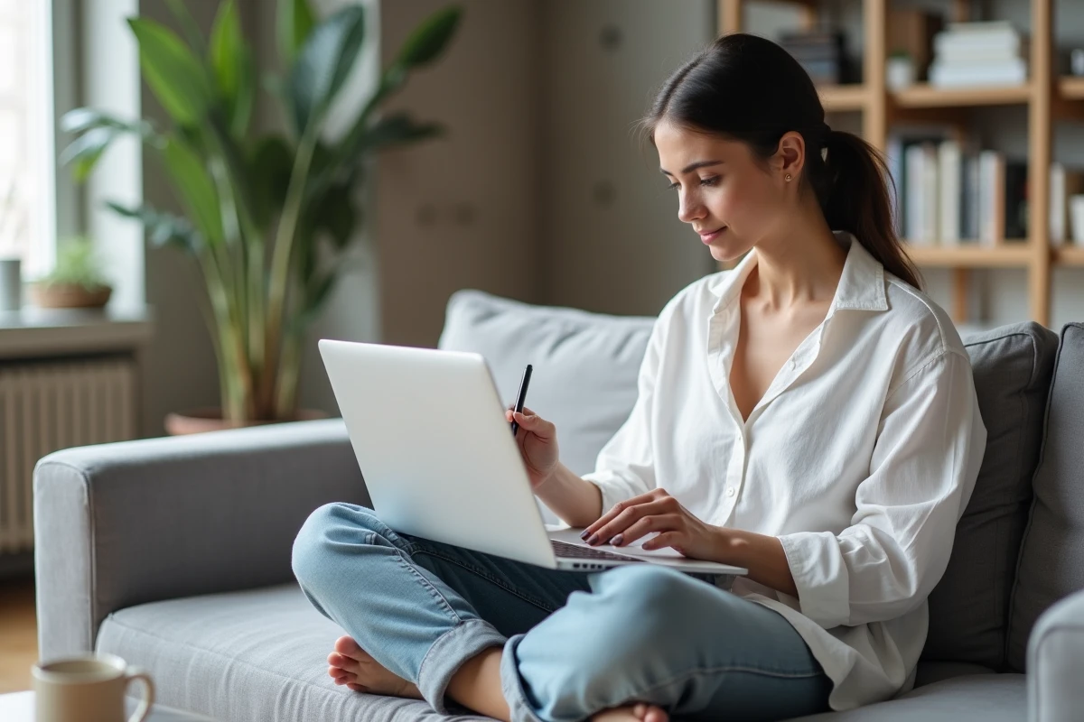 Designer UX travaillant sur le positionnement CSS absolu avec les outils de développement ouverts sur son laptop