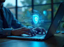 Expert en cybersécurité avec hologramme de bouclier lumineux