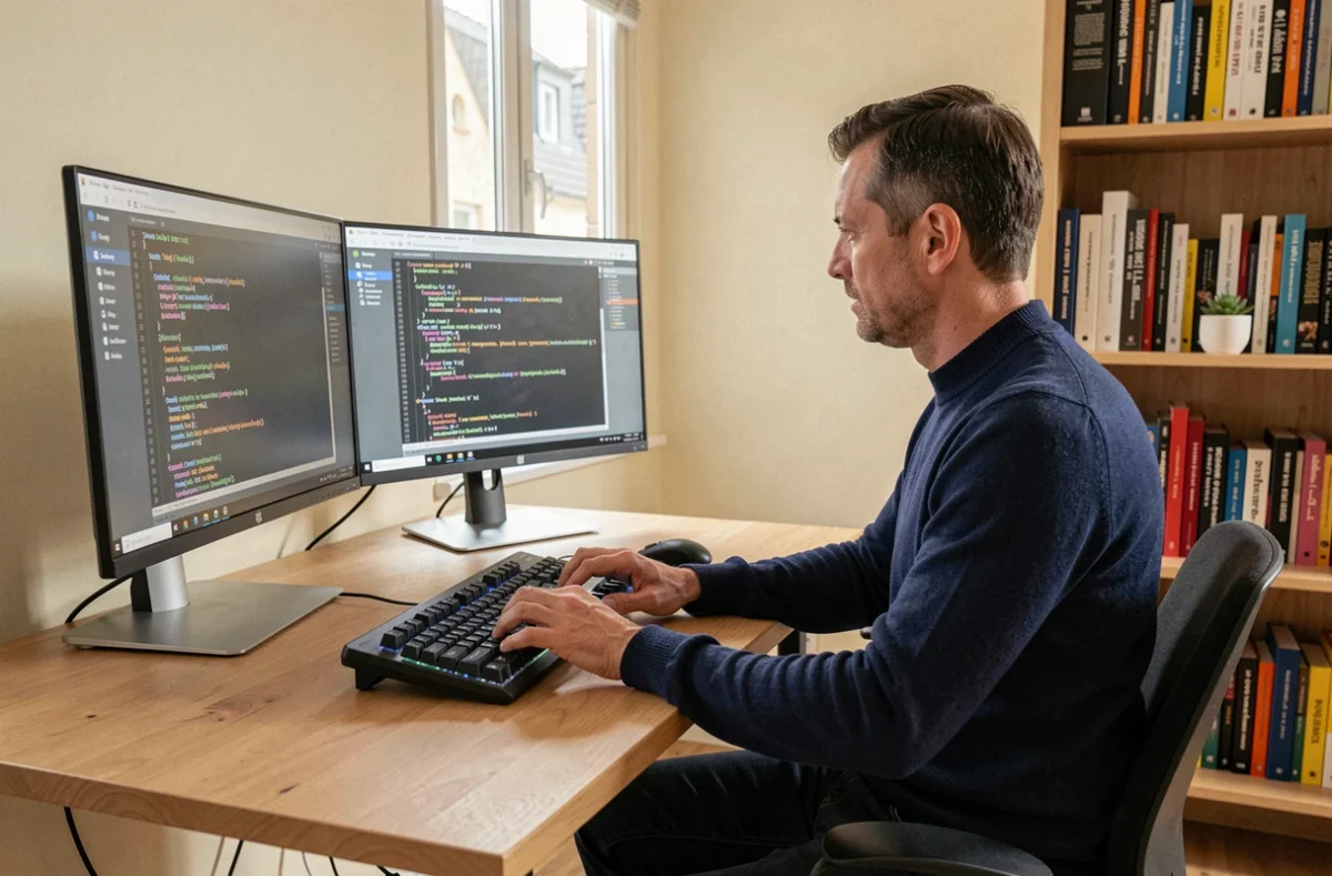 Développeur web freelance sur mesure travaillant à son bureau dans un bureau à domicile à Orléans