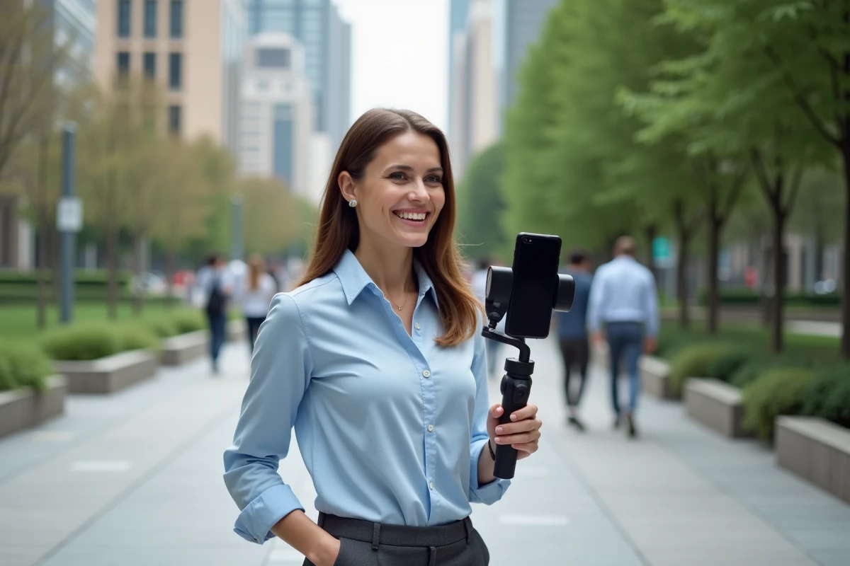 Femme parlant avec un smartphone en extérieur dans un parc