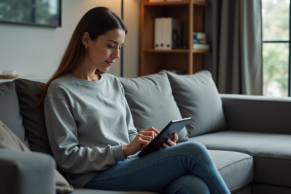 Jeune femme utilisant une tablette pour régler le WiFi