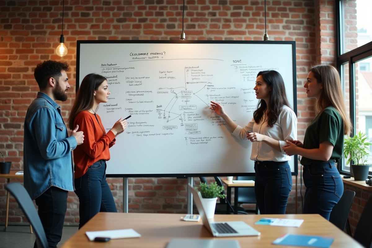 Groupe de développeurs collaborant autour d