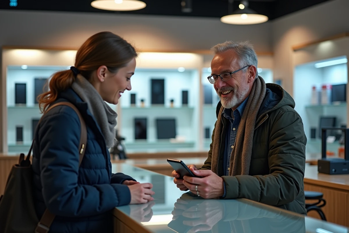 Homme discutant avec un vendeur dans un magasin d