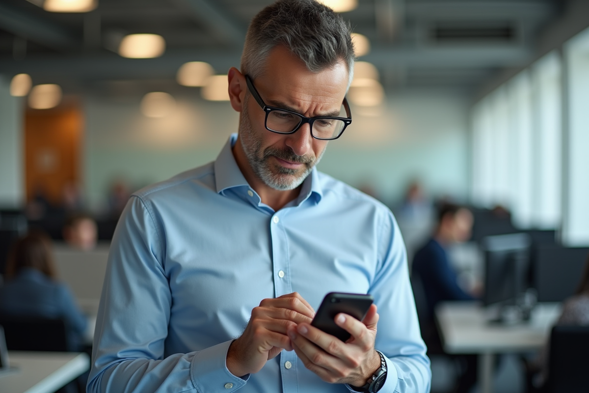 Homme d affaires vérifiant un email sur smartphone