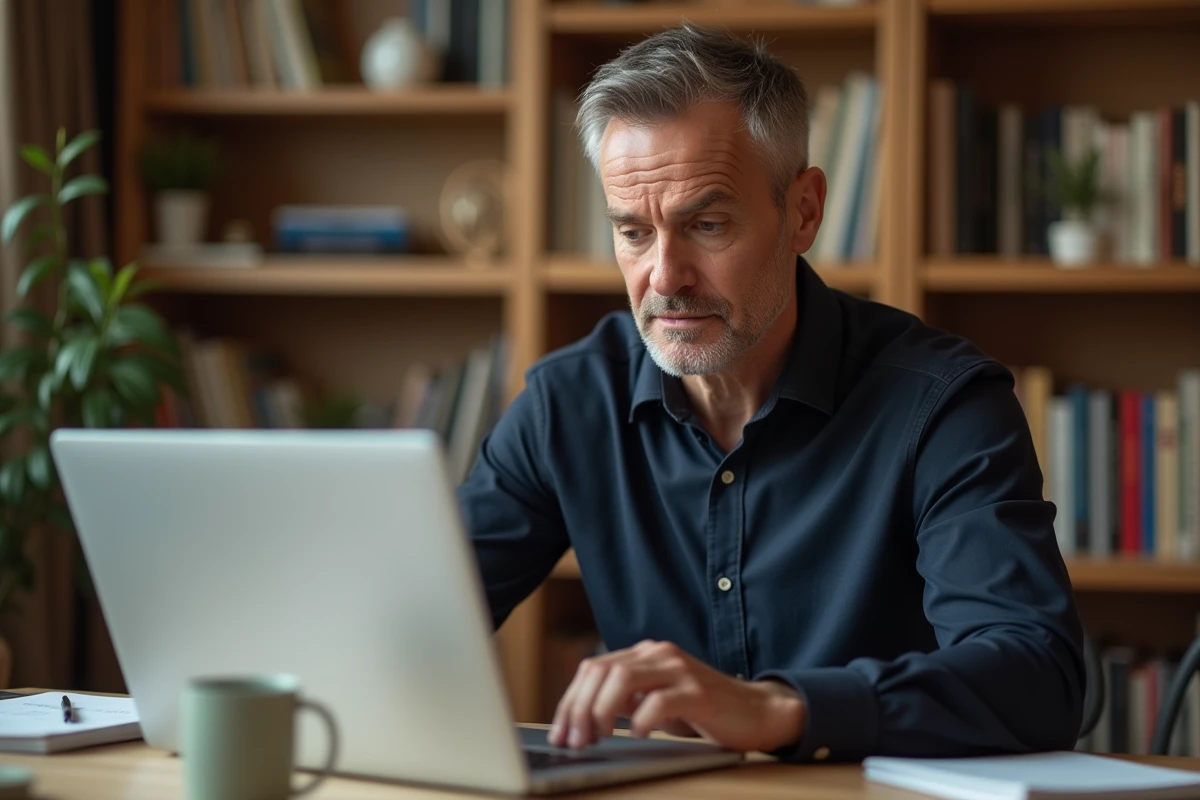 Homme travaillant sur un fichier Excel partagé depuis son bureau à domicile avec une boîte de dialogue de partage ouverte
