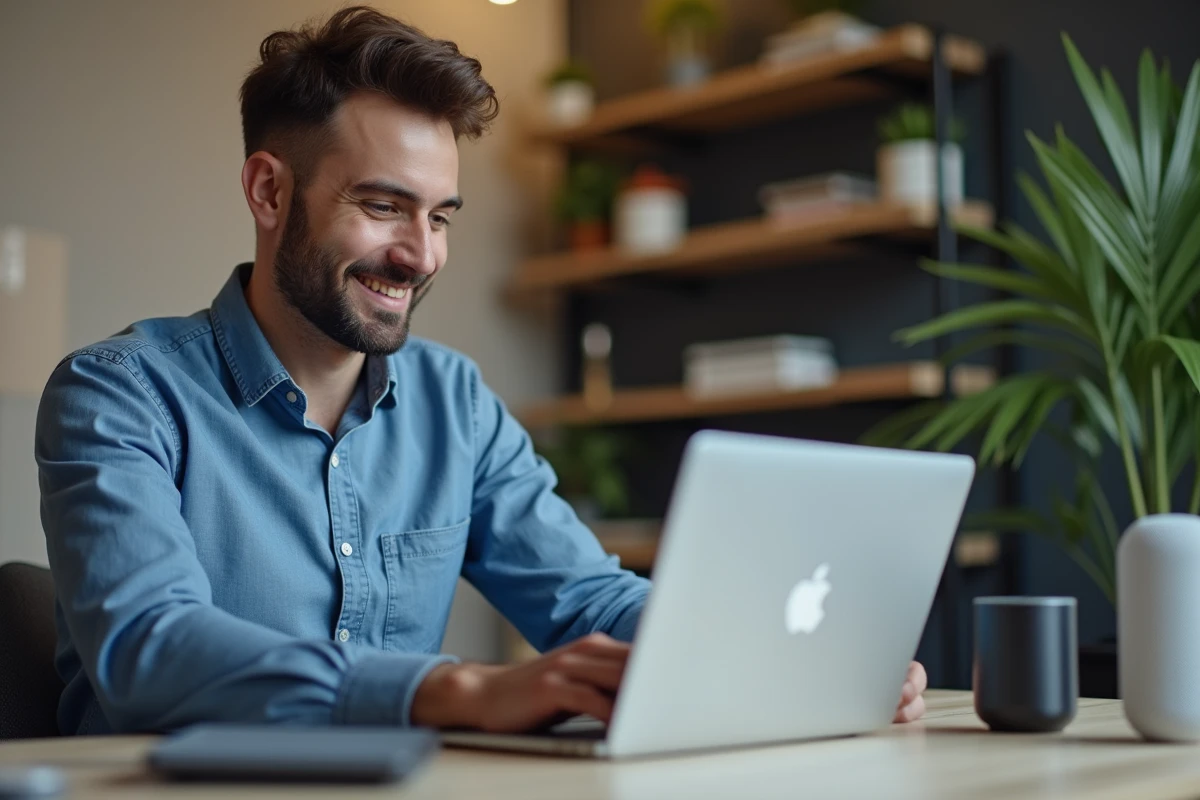 Homme en train de configurer le wifi dans un salon moderne