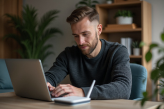 Homme en train de configurer un routeur WiFi sur son ordinateur