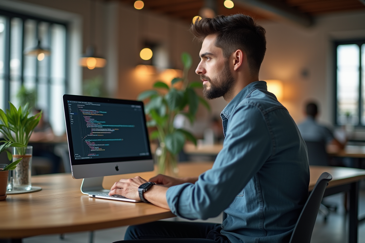 Jeune homme professionnel travaillant sur code React JS