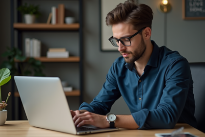 Jeune homme professionnel utilisant un ordinateur au bureau