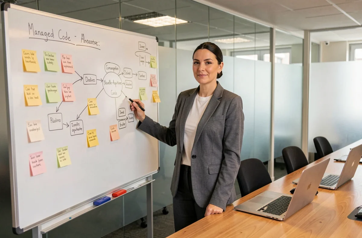 Consultante en développement logiciel chez Managed Code présentant une architecture applicative