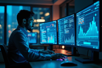 Professionnel en sécurité informatique analysant des données sur des écrans